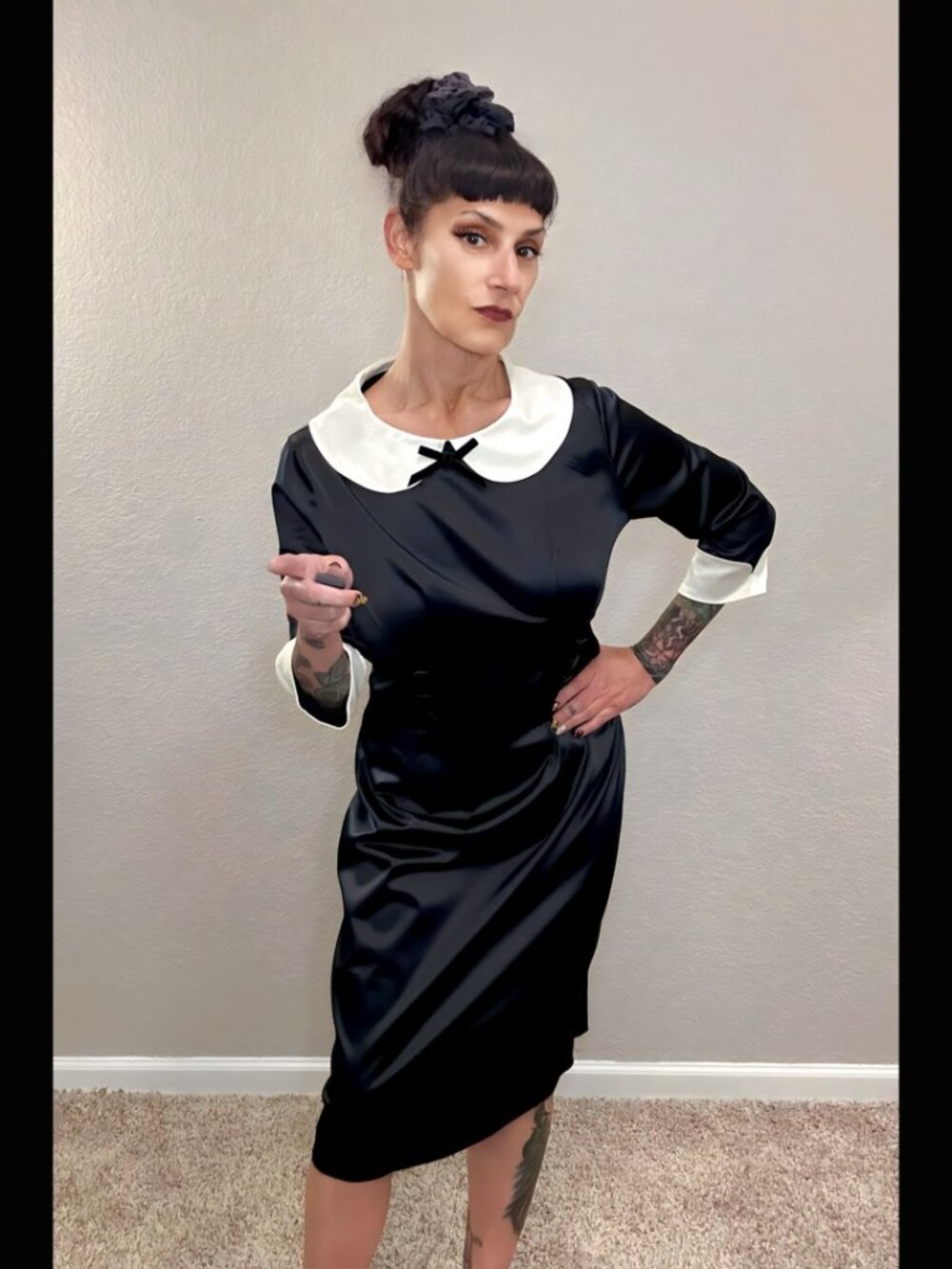 Hell Bunny NWOT Black White Bodycon Pinup Rockabilly Retro Vixen Sheath Dress L